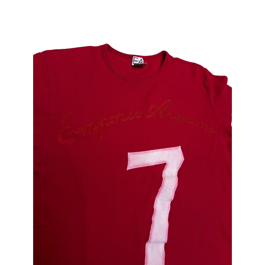 Emporio Armani Vintage T-Shirt – Red with Number 7 & Script Logo
