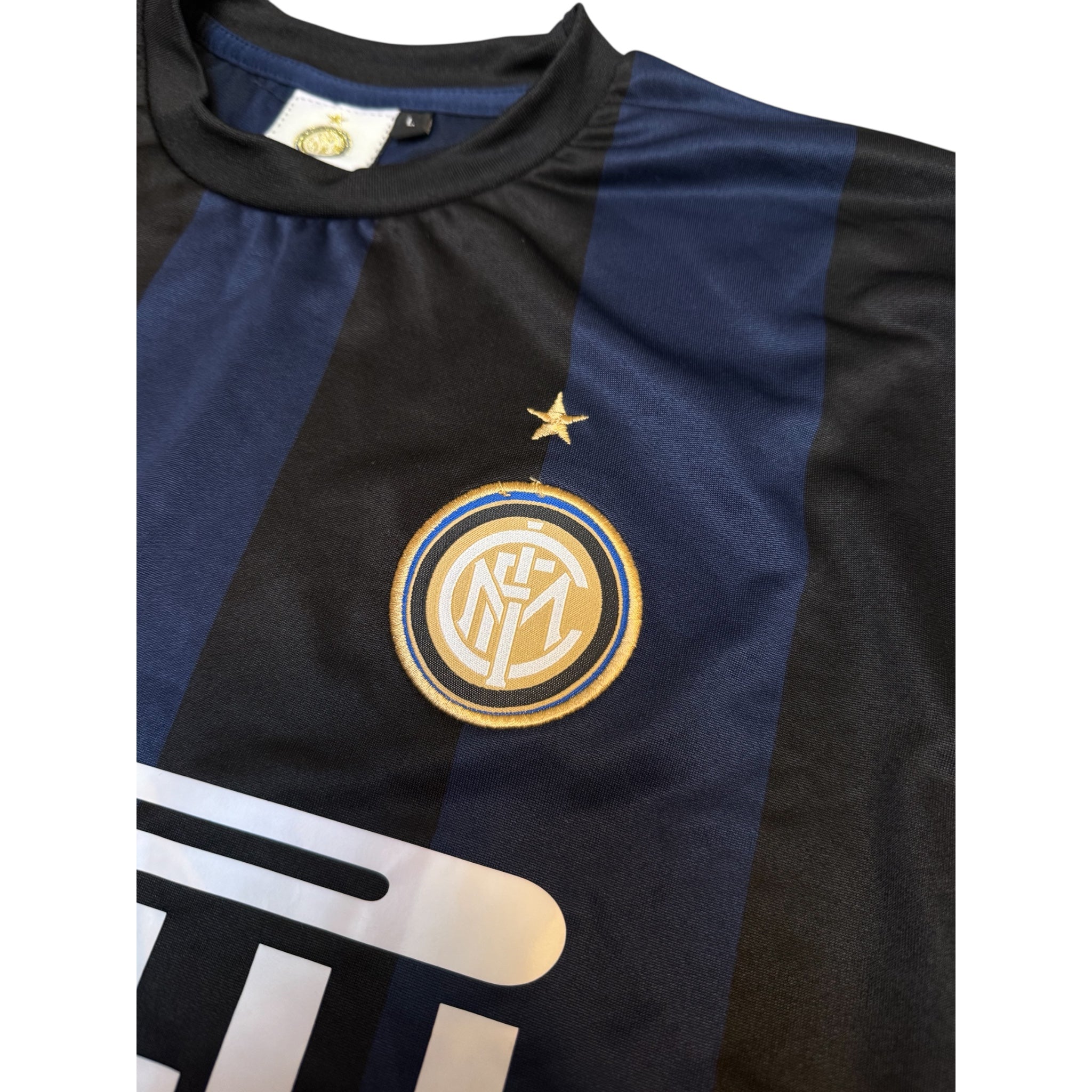 Inter Milan Vintage Jersey – Black & Blue Stripes with Pirelli Sponsor