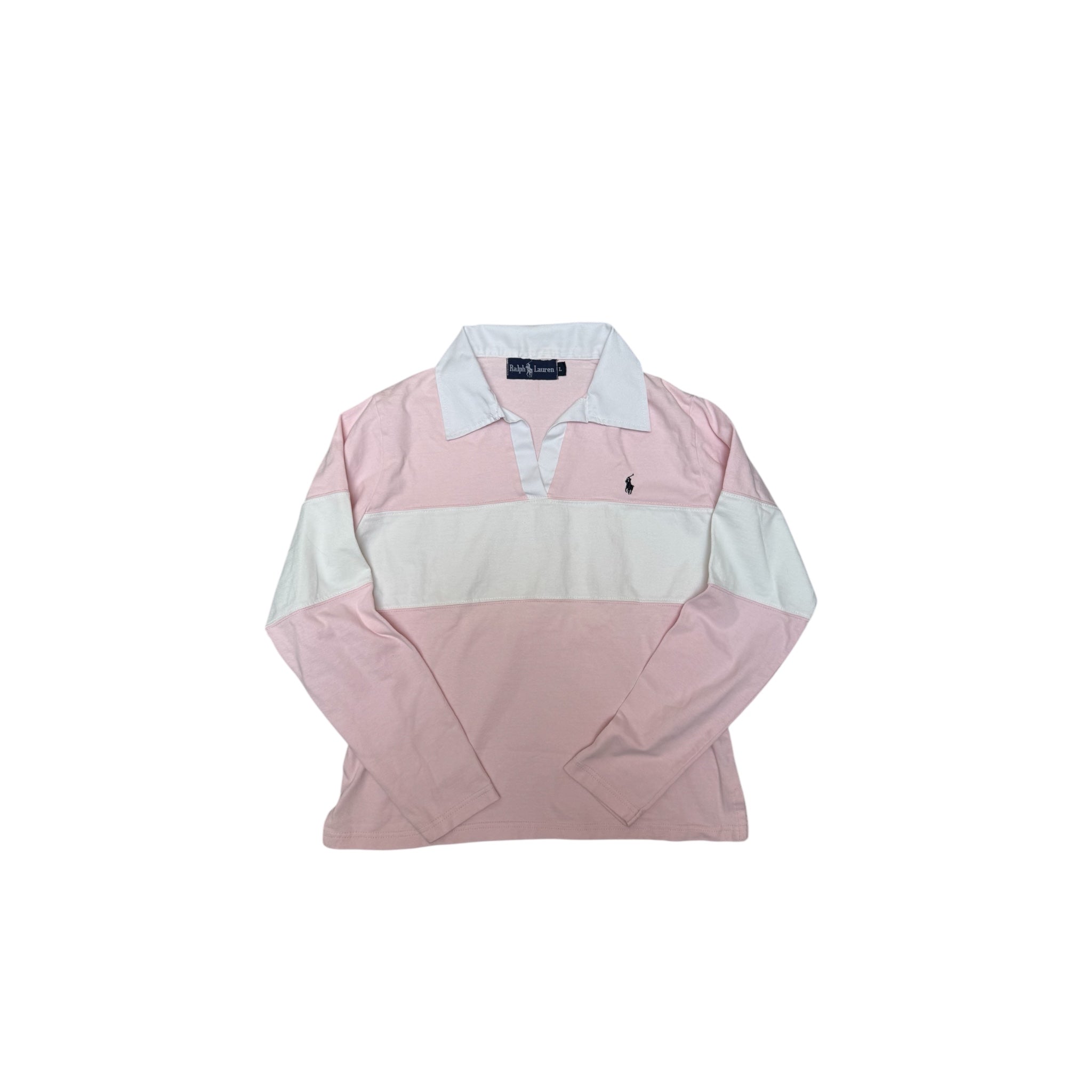 Ralph Lauren Vintage Rugby Shirt – Pink & White Long Sleeve