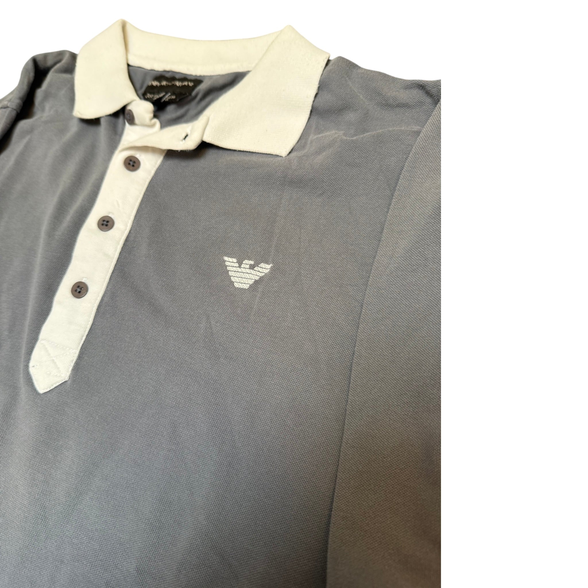 Emporio Armani Long-Sleeve Polo – Vintage Grey with White Collar