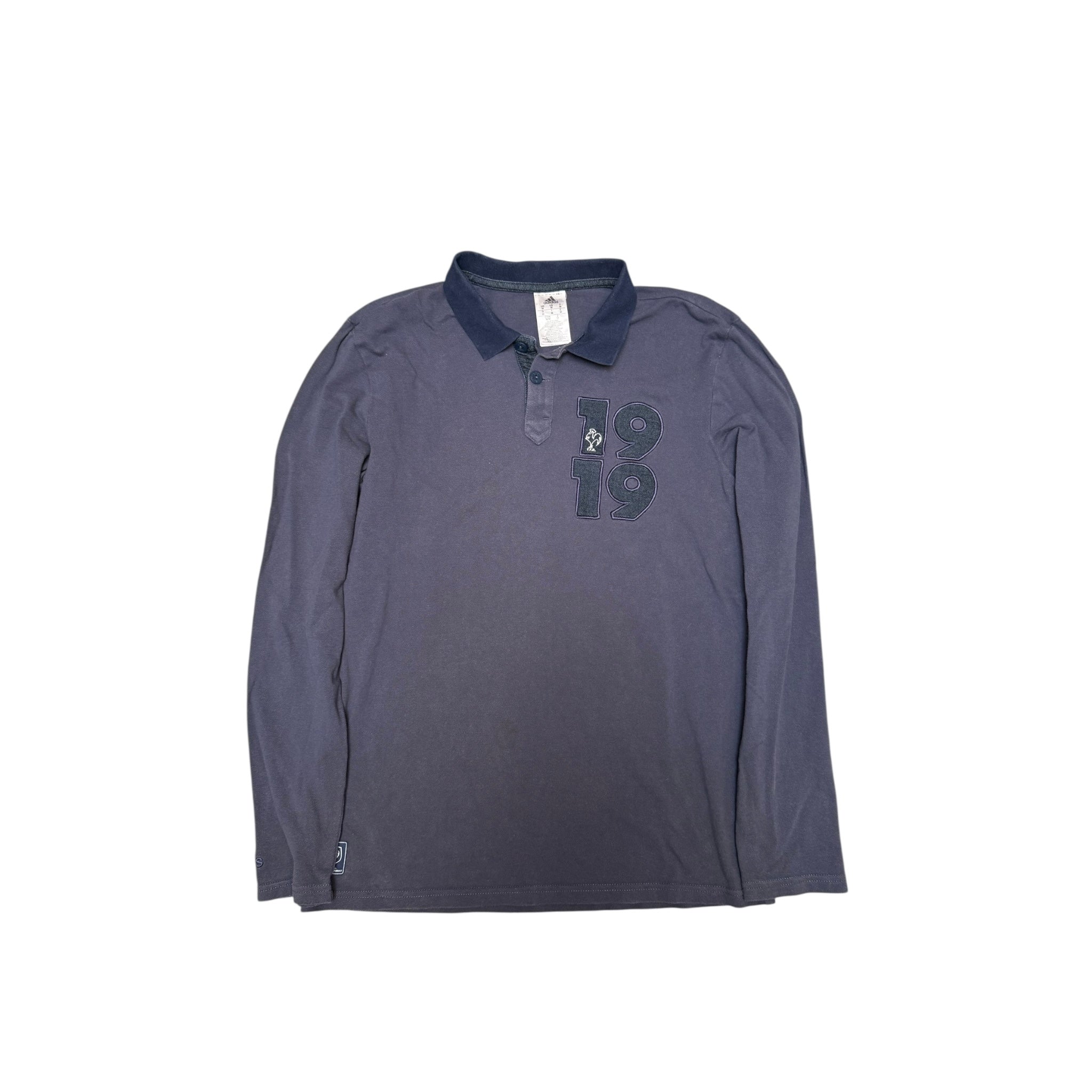 Adidas Vintage Long-Sleeve Polo – Navy Blue with “1919” Embroidery