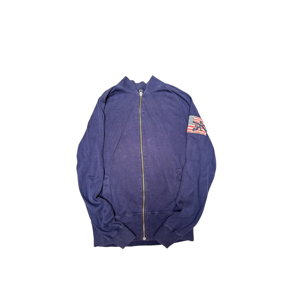 Ralph Lauren Full-Zip Jacket – Vintage Navy Blue with USA Flag Patch