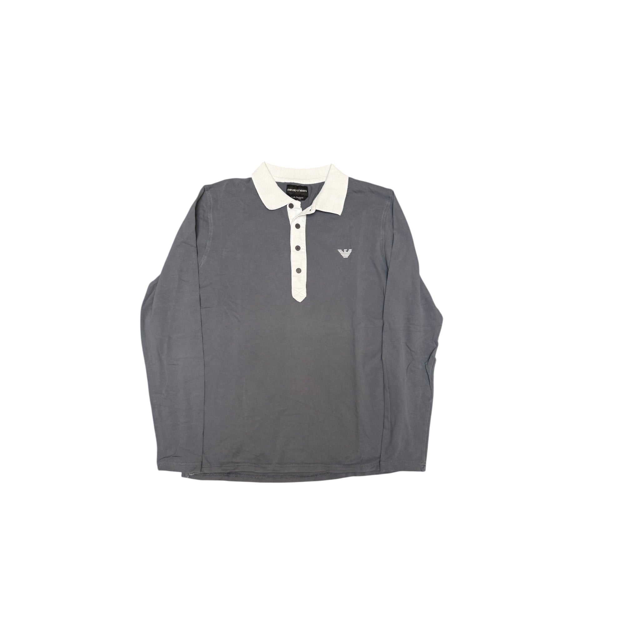 Emporio Armani Long-Sleeve Polo – Vintage Grey with White Collar