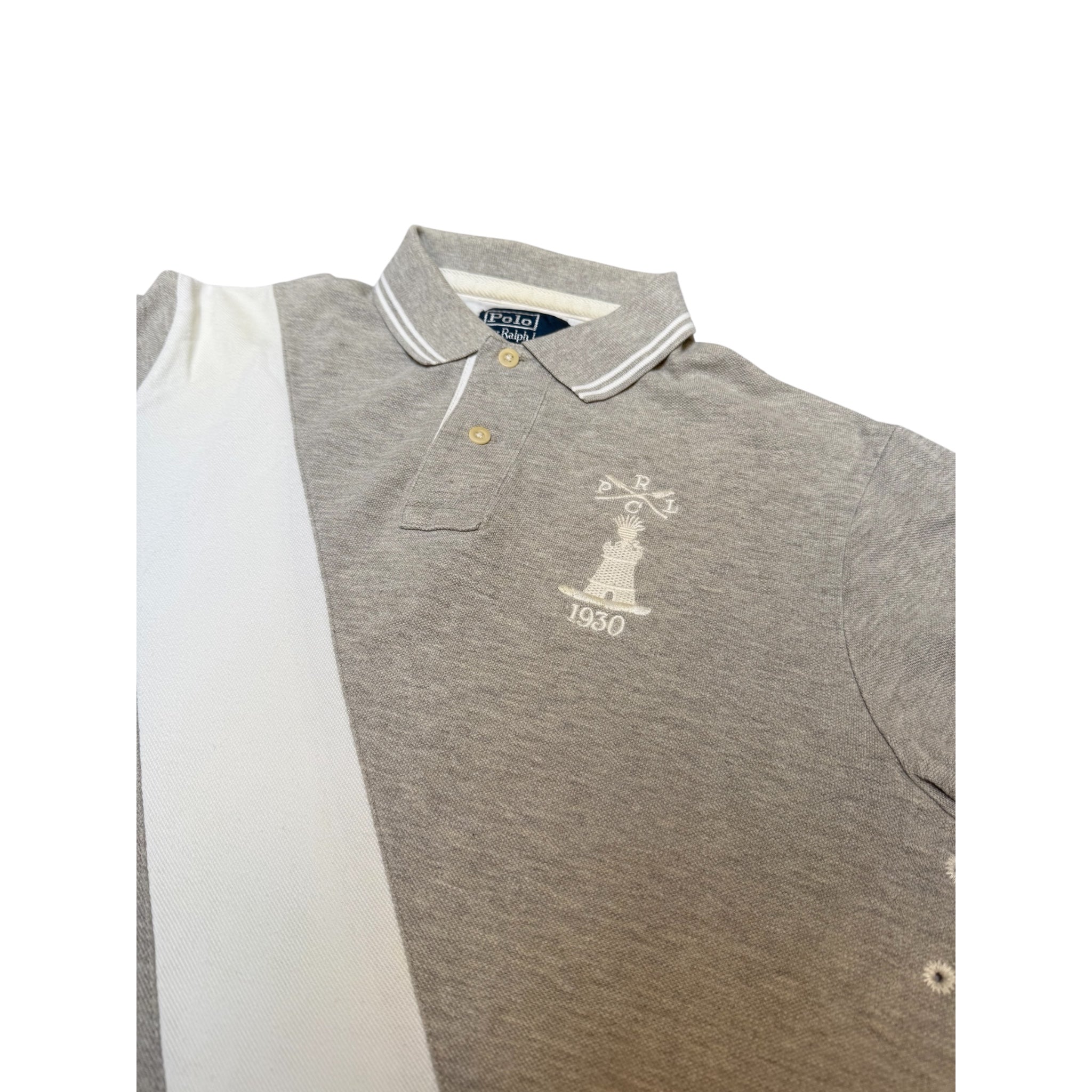 Ralph Lauren Polo Shirt – Grey with White Diagonal Stripe & 1930 Heritage Logo