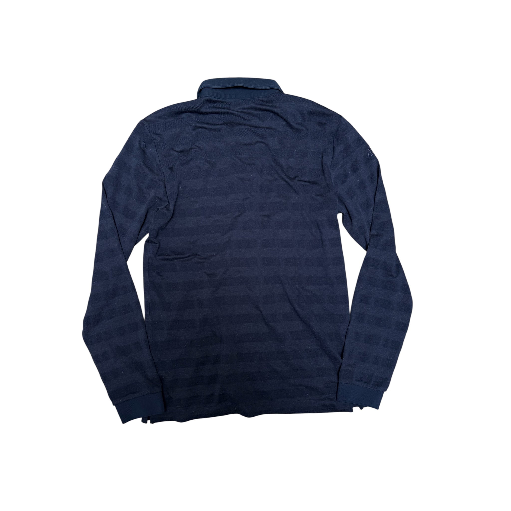 Adidas Vintage Longsleeve Polo – Navy with Subtle Stripe Pattern