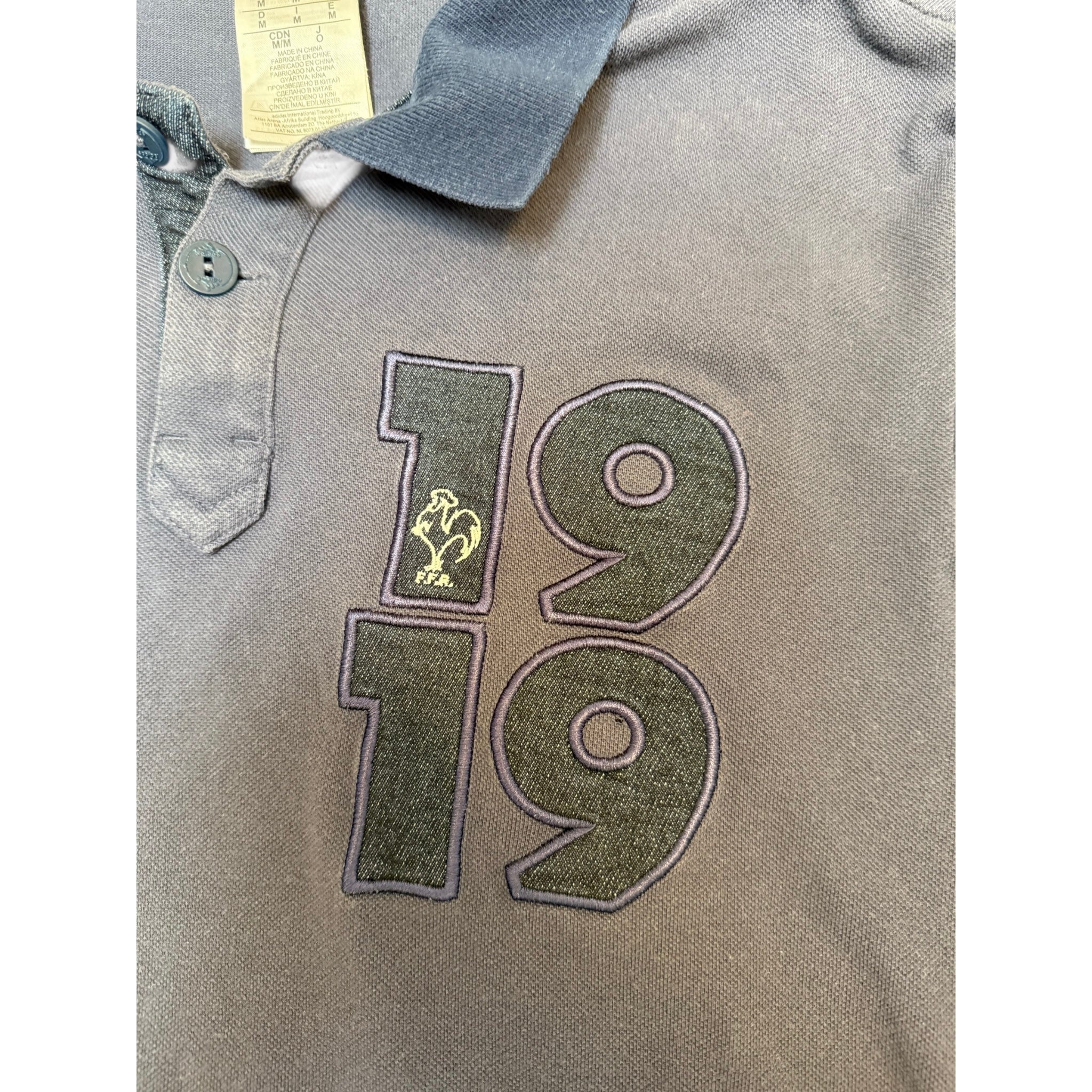 Adidas Vintage Long-Sleeve Polo – Navy Blue with “1919” Embroidery
