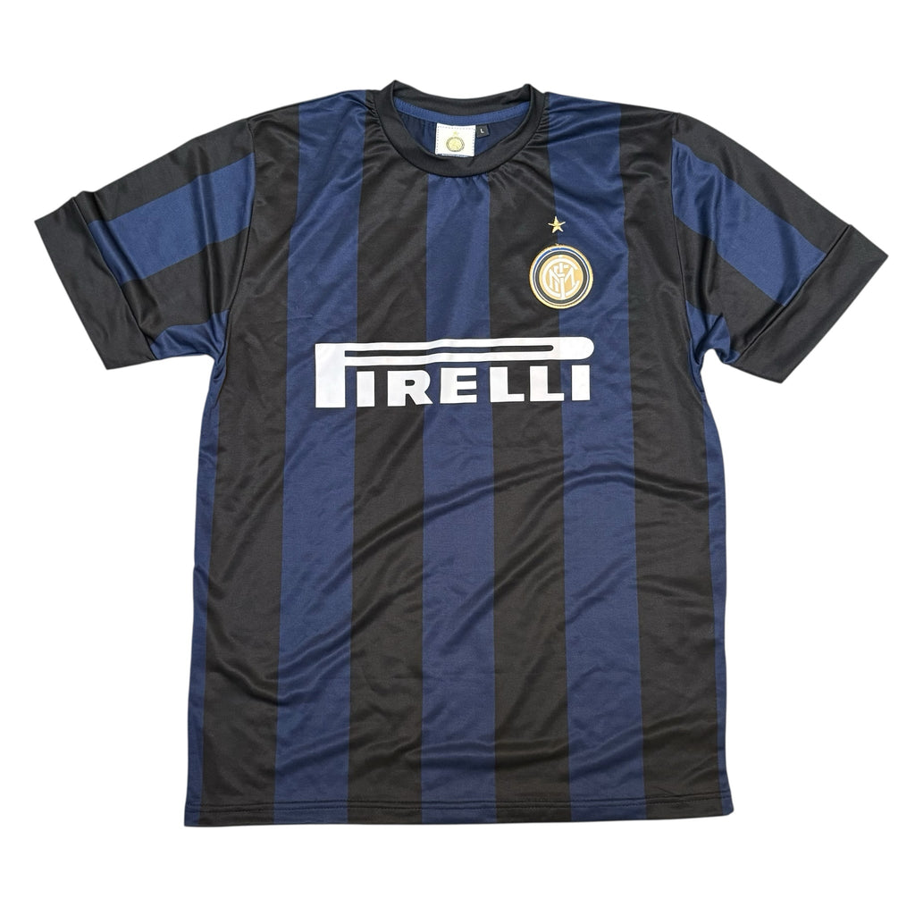 Inter Milan Vintage Jersey – Black & Blue Stripes with Pirelli Sponsor