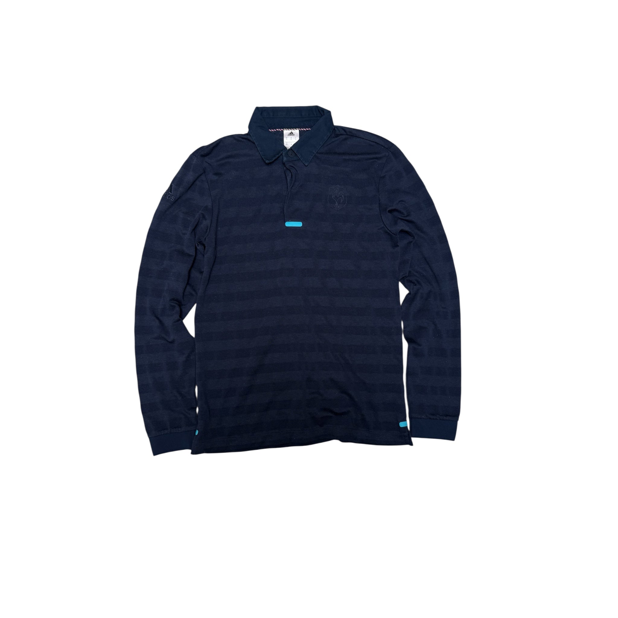 Adidas Vintage Longsleeve Polo – Navy with Subtle Stripe Pattern