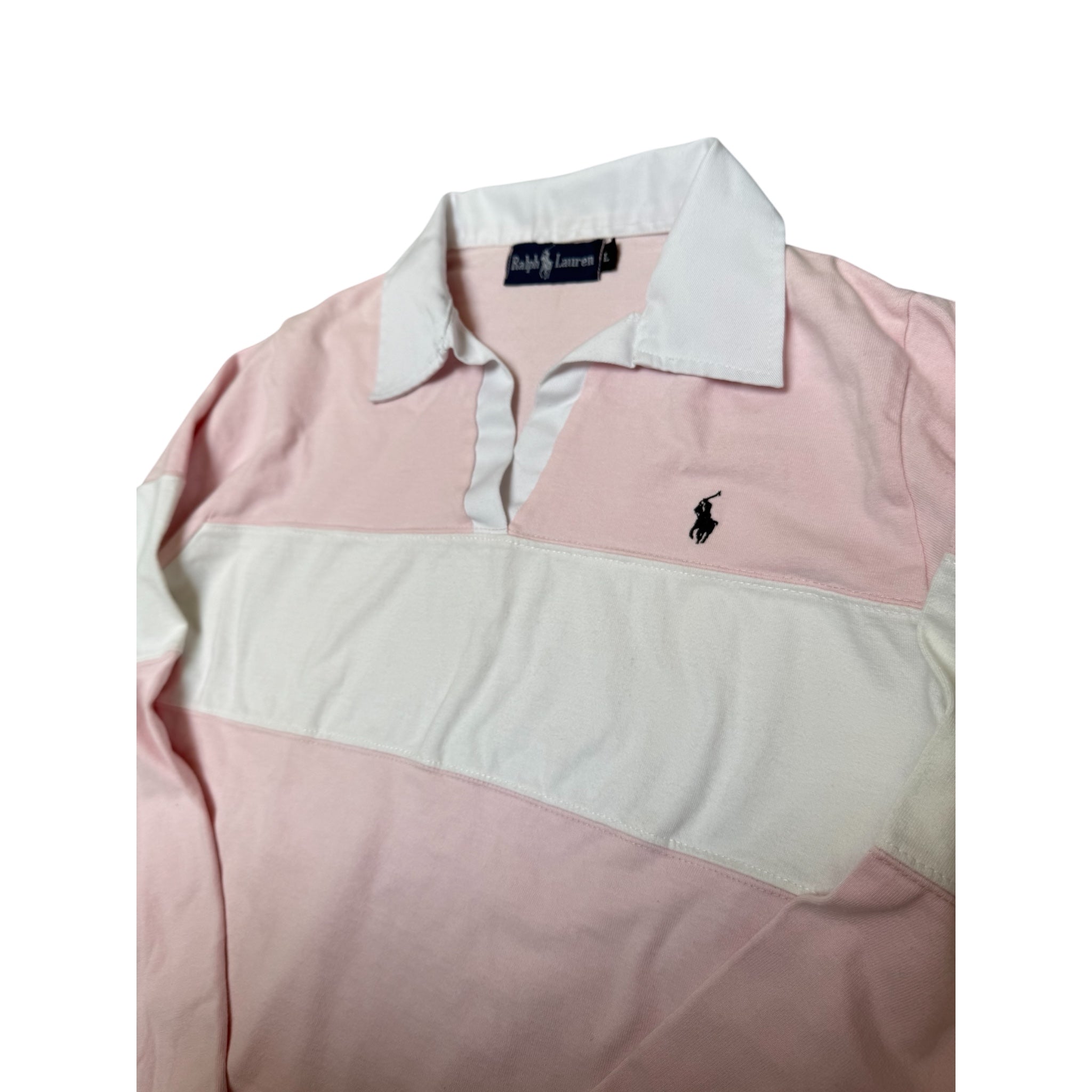 Ralph Lauren Vintage Rugby Shirt – Pink & White Long Sleeve